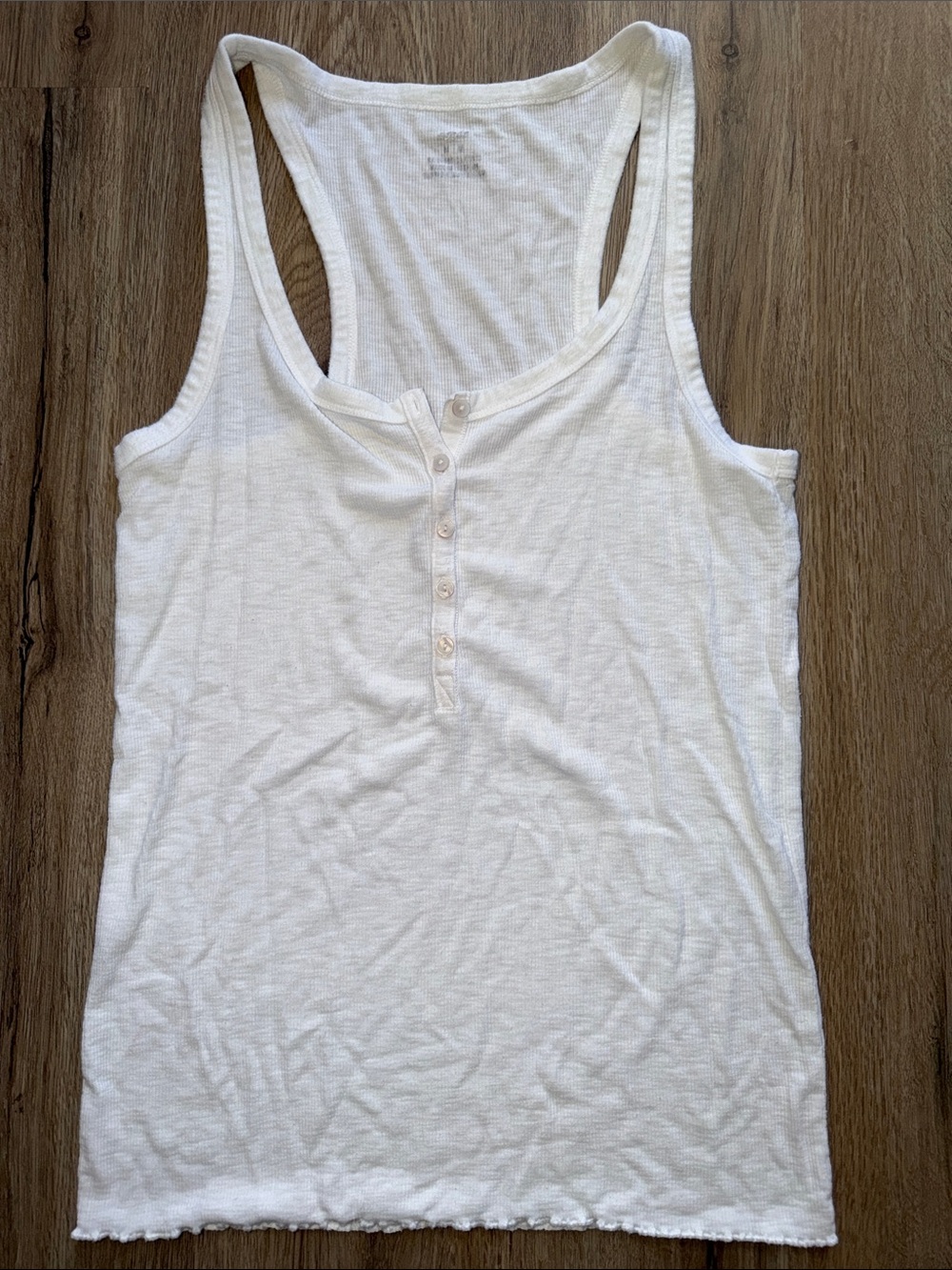 aerie White Ribbed Henley Racerback Tank Top